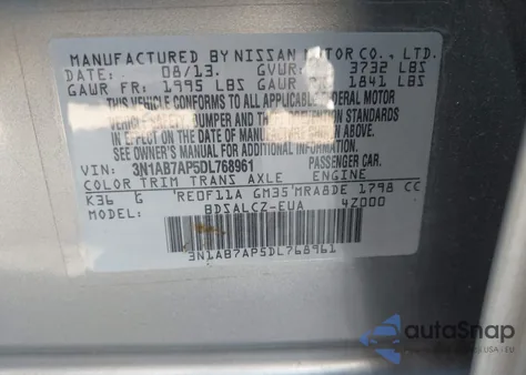 2013 Nissan Sentra S из США, поврежденный, VIN 3N1AB7AP5DL768961